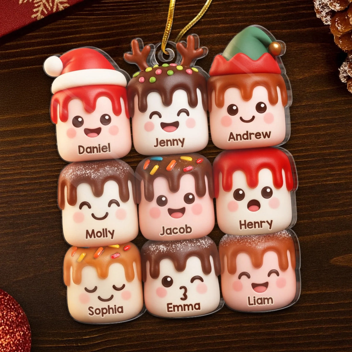 Marshmallow-Personalisierter Acrylanhänger mit Namen Christbaumschmuck für Familie