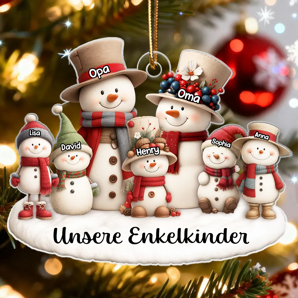 Personalisierter Acrylanhänger mit Schneemanfamilie Christbaumanhänger mit Namen und Text