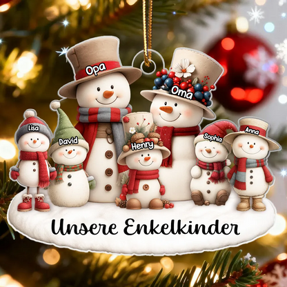 Personalisierter Acrylanhänger mit Schneemanfamilie Christbaumanhänger mit Namen und Text