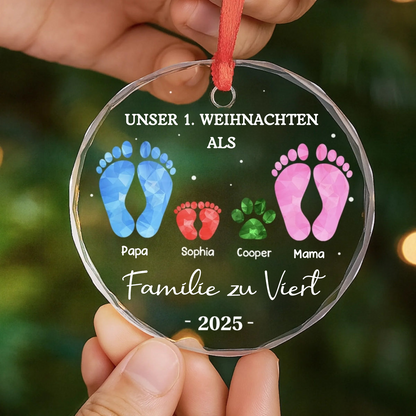 „Erstes Weihnachten als Familie zu viert“-Fußabdruck-Ornament Christbaumschmuck für Baby