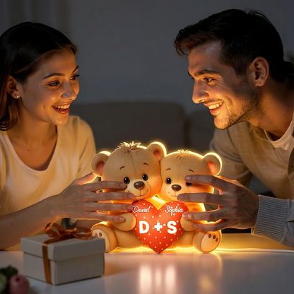 Bären und Herz-Personalisierte LED-Lichtbox mit Namen Geschenk für Paar
