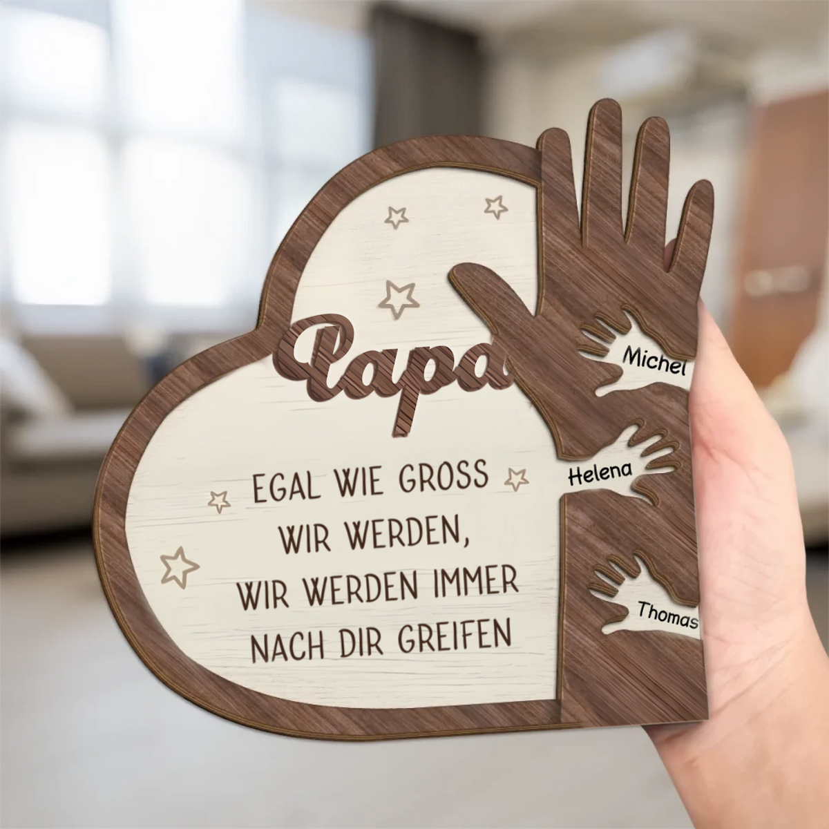 Hand in Hand Personalisierte 2-lagigen Holztafel für Papa