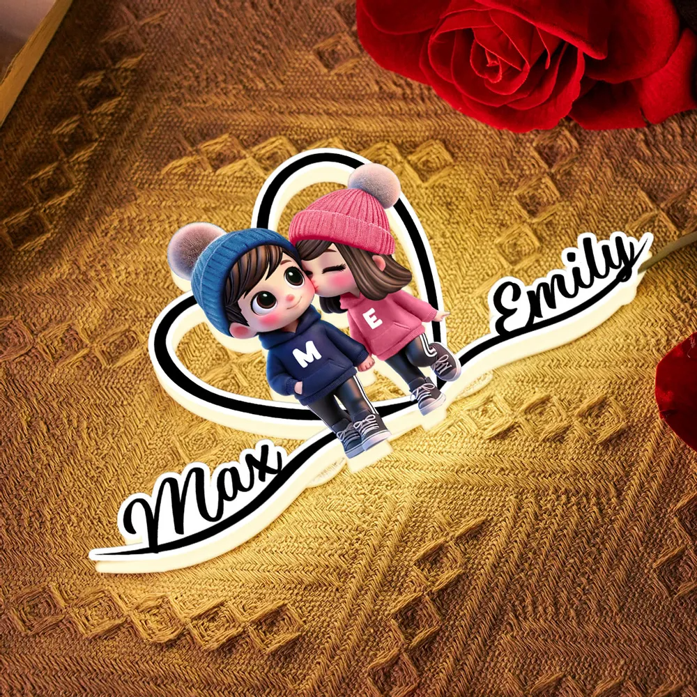 Süßes Paar und Herz-Personalisierte Lichtbox mit Namen Geschenk zum Valentinstag