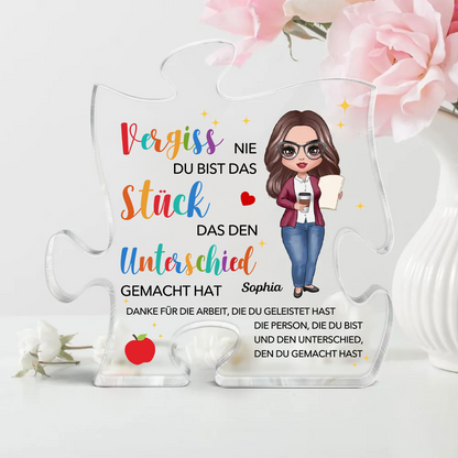 Acryltafel mit Puzzle Geschenk für Lehrerin