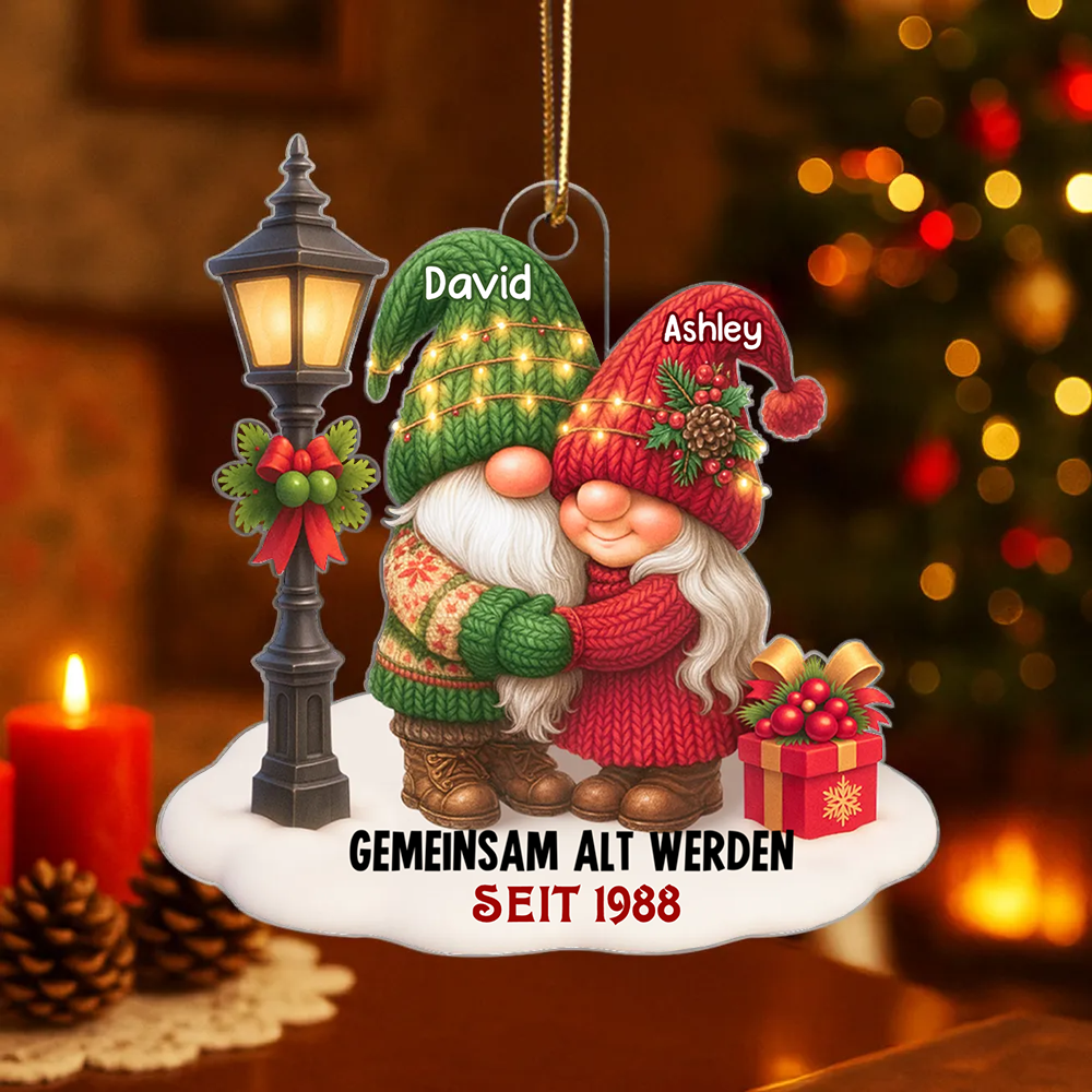 Gemeinsam alt werden-Personlisierter Acrylanhänger mit Zwergenpaar Christbaumschmuck für Paar