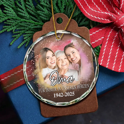 Glasornament mit Foto und Text Personalisierter Christbaumschmuck zur Trauer