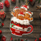 Personalisierter Acryl-Weihnachtsanhänger – Lebkuchenfamilie mit Namen