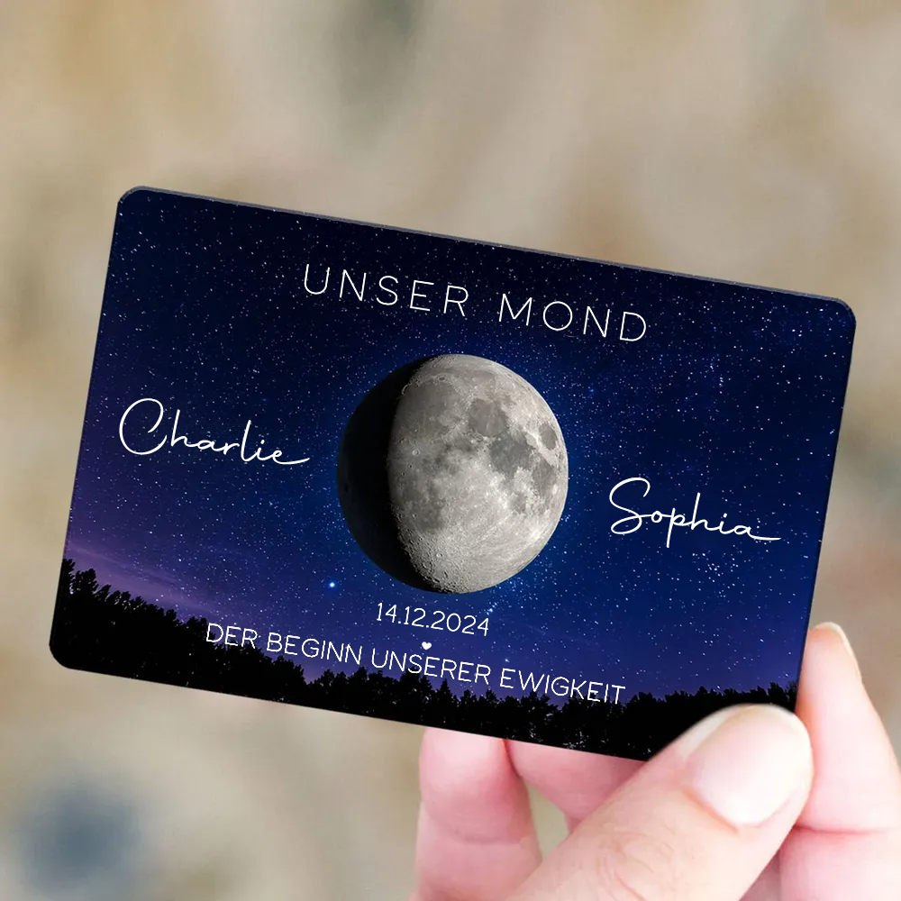 Unser Mond-Personalisierte Brieftasche-Karte mit Mondphase, Namen und Text Geschenk für Paar