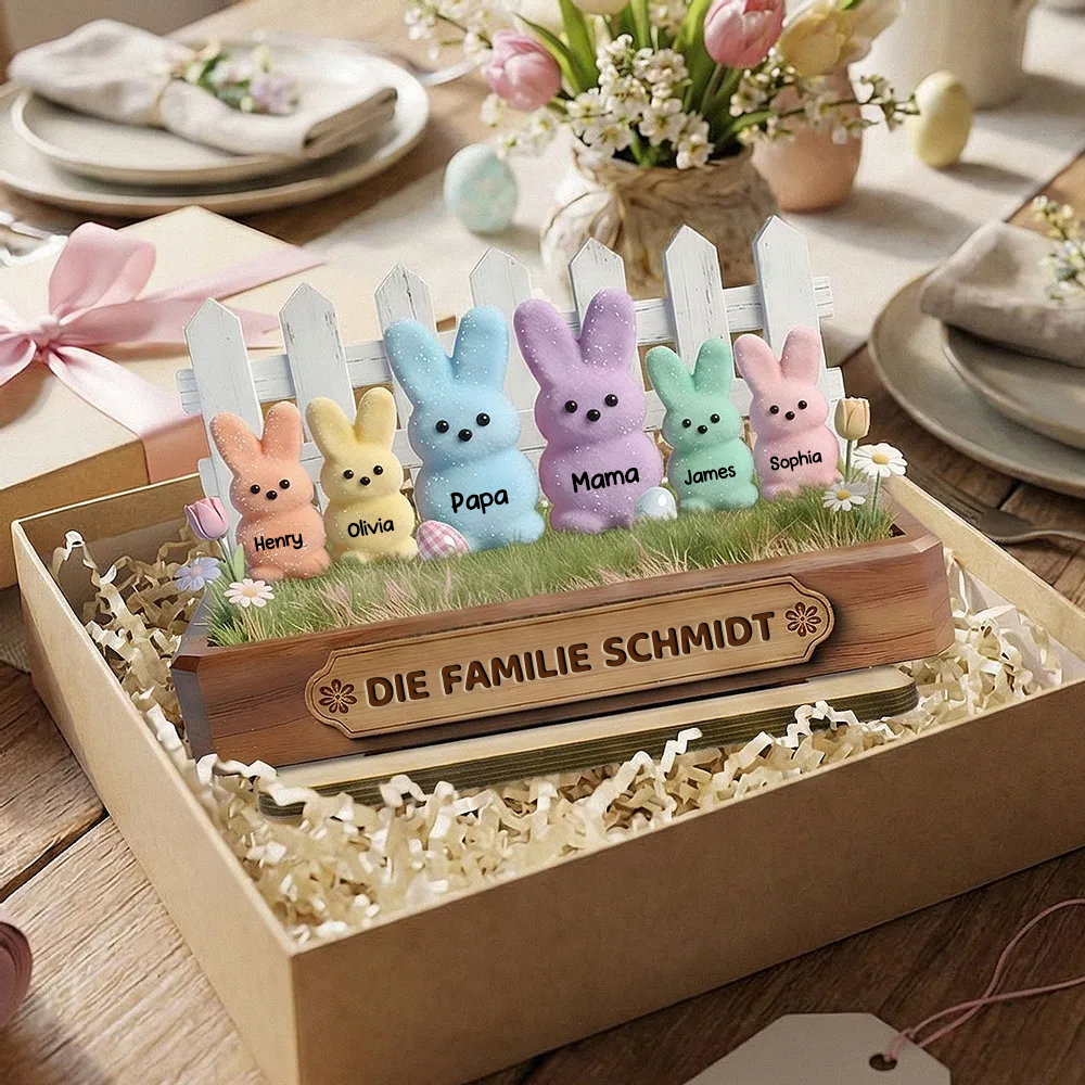 Häschenfamilie-Personalisierter Holzaufsteller mit Namen Geschenk für Opa, Oma und Mama