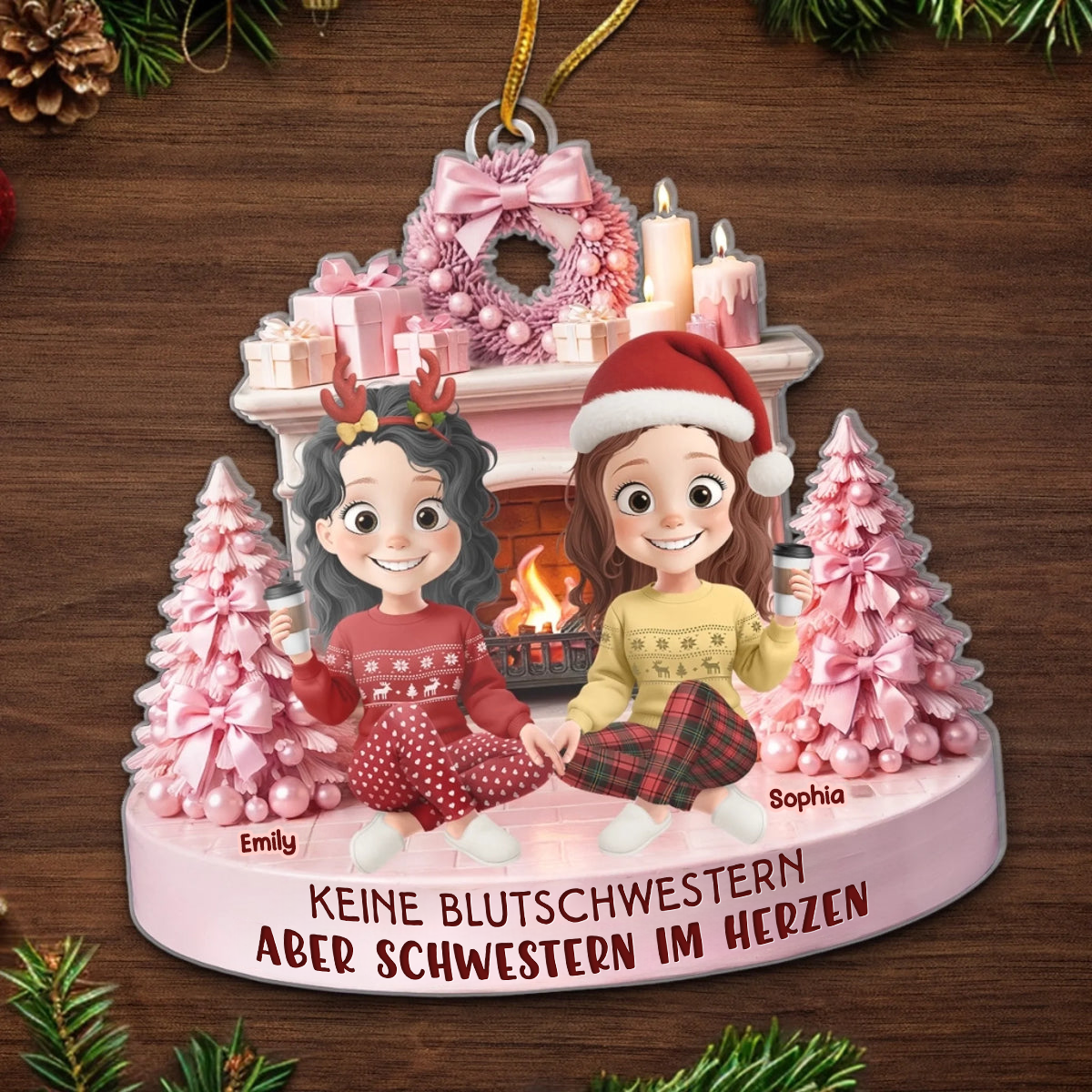 Beste Freundinnen am Kamin Personalisierter Acrylanhänger mit 2-5 Frauen Chrisbaumschmuck für Freunde