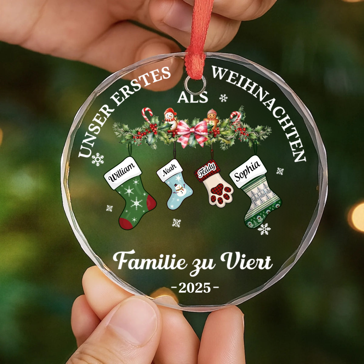 Erstes Weihnachten als Familie zu... Peronalisierter Glasanhänger Christbaumschmuck