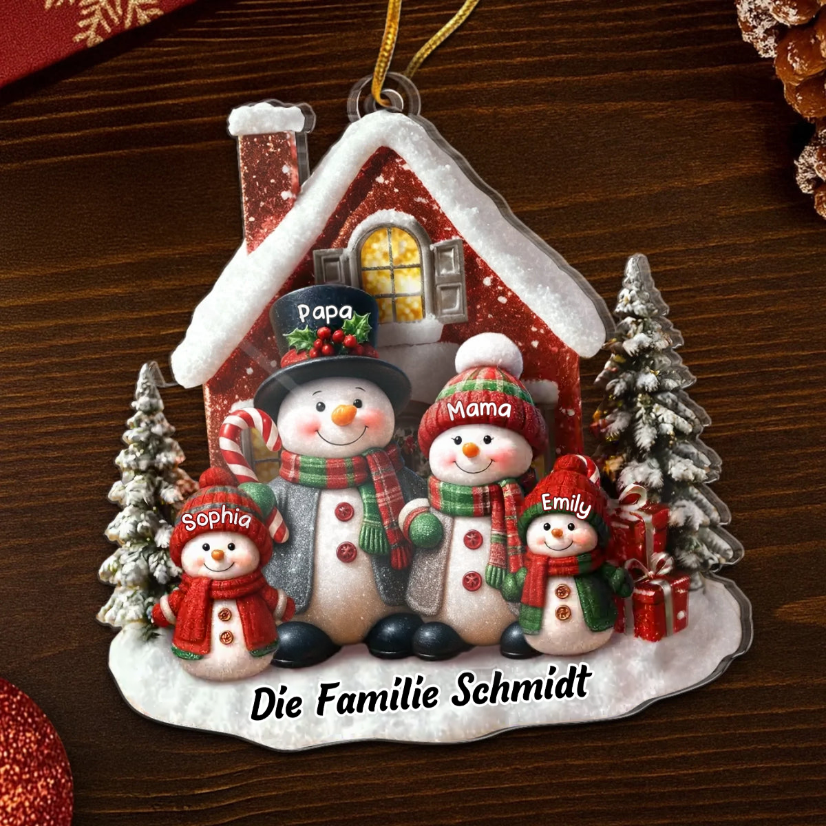 Schneemanfamilie-Personalisierter Acrylanhänger mit Eltern und Kinder Christbaumschmuck für Familie