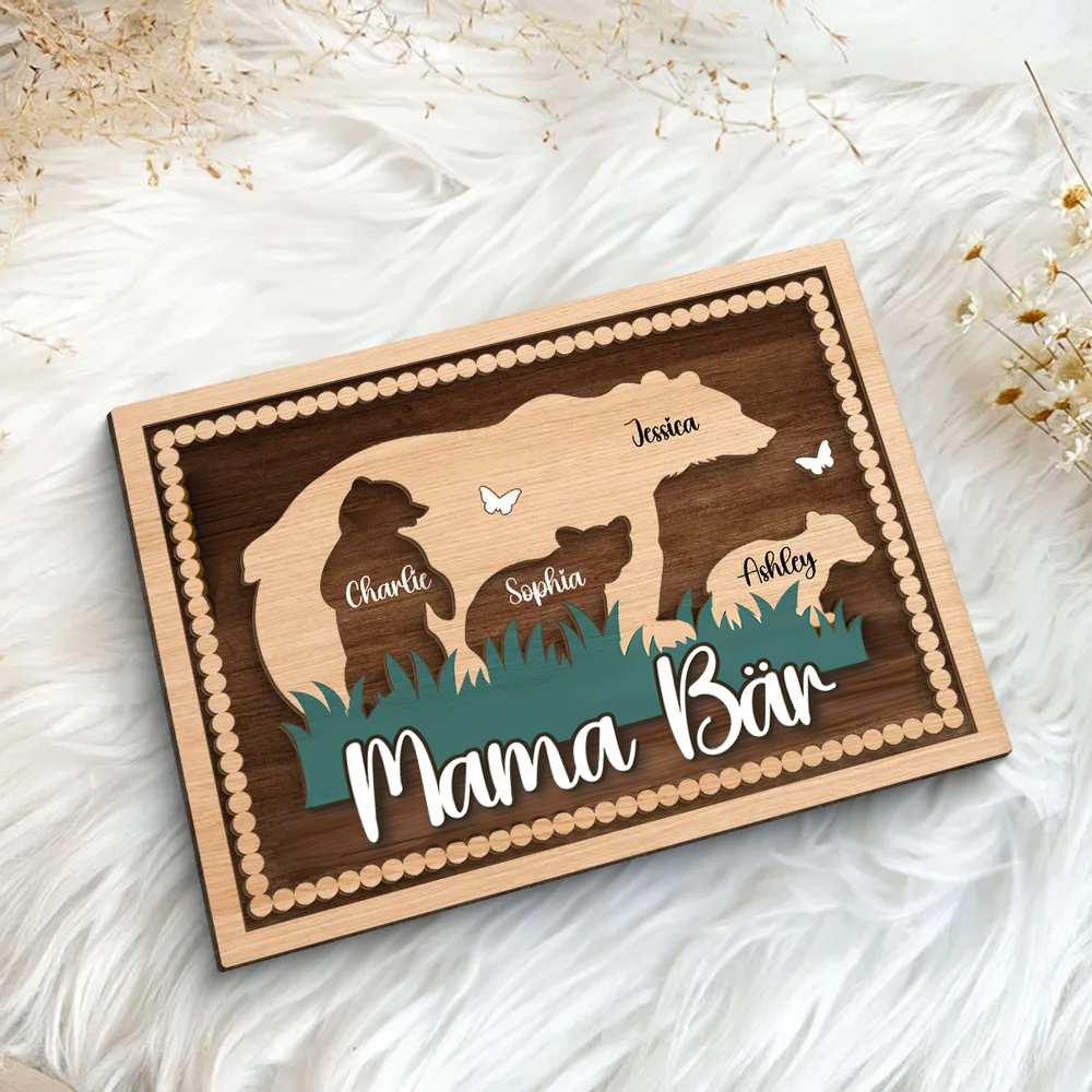 Mama Bär-Personalisierte 2-Schicht-Holztafel mit Bärenmotiv