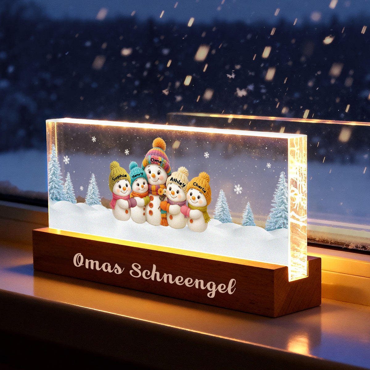 Personalisierte LED-Nachtlicht für Oma – Schneemann-Motiv mit Namen