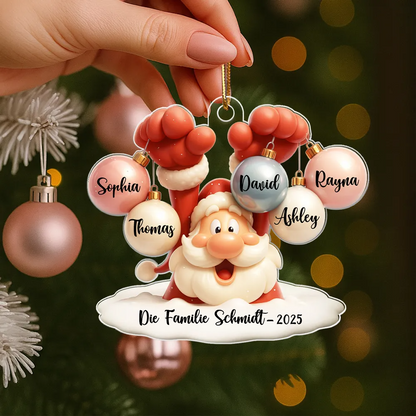 Personalisierter Acrylanhänger mit Weihnachtsmann und Ballons Christbaumschmuck mit 1-9 Namen