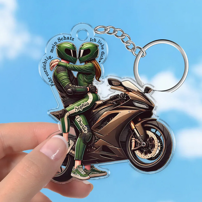 Fahr Vorsichtig - Personalisierter Acryl-Schlüsselanhänger mit Motorradpaar