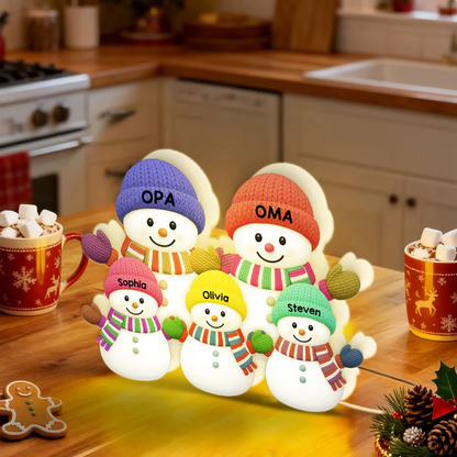 „Weihnachten mit Oma & Opa – Enkelkinder Schneemann Familie“ Personalisierte LED-Lichtbox