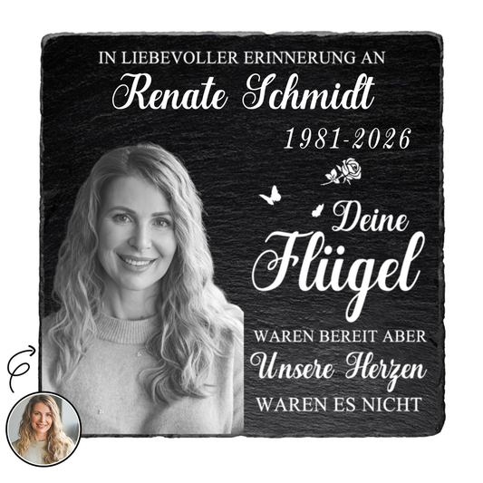 Personalisierte Schieferplatte mit Foto und Spruch zum liebevollen Gedenken Trauergeschenk
