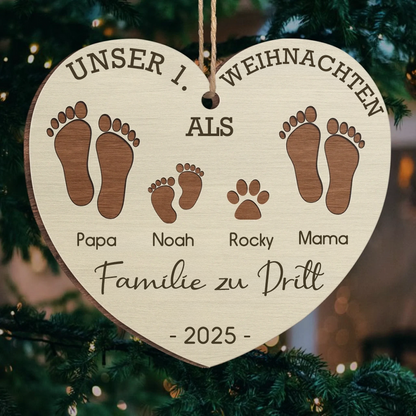 Erstes Weihnachten als Familie zu ... – Personalisiertes Holz-Fußabdruck-Ornament