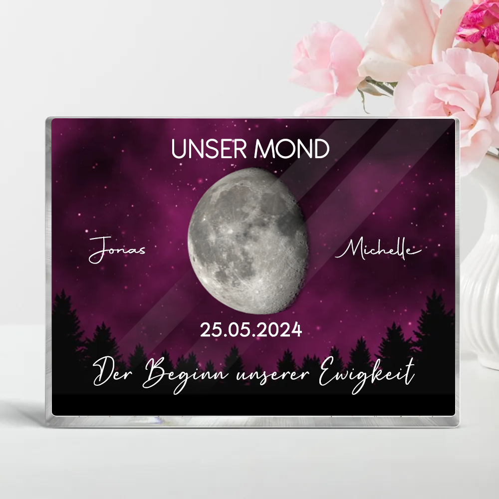 Unser Mond-Personalisierter Acrylblock mit Mondphasen und Text Geschenk für Paar