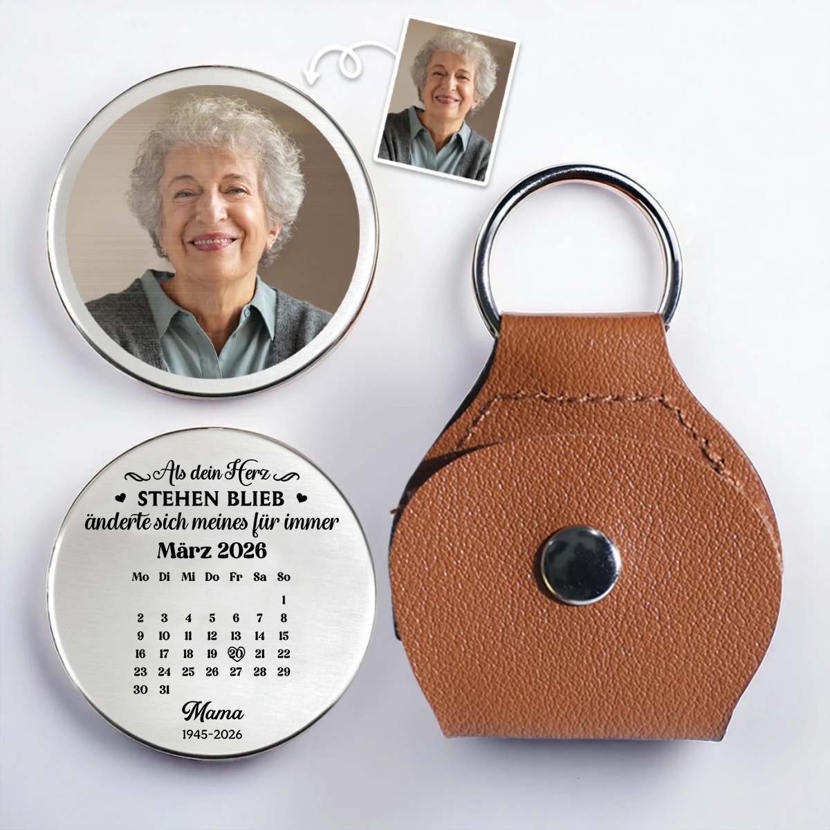 Pocket Hug (Taschenumarmung) mit Foto und Kalender Münze personalisiert Trauergeschenk