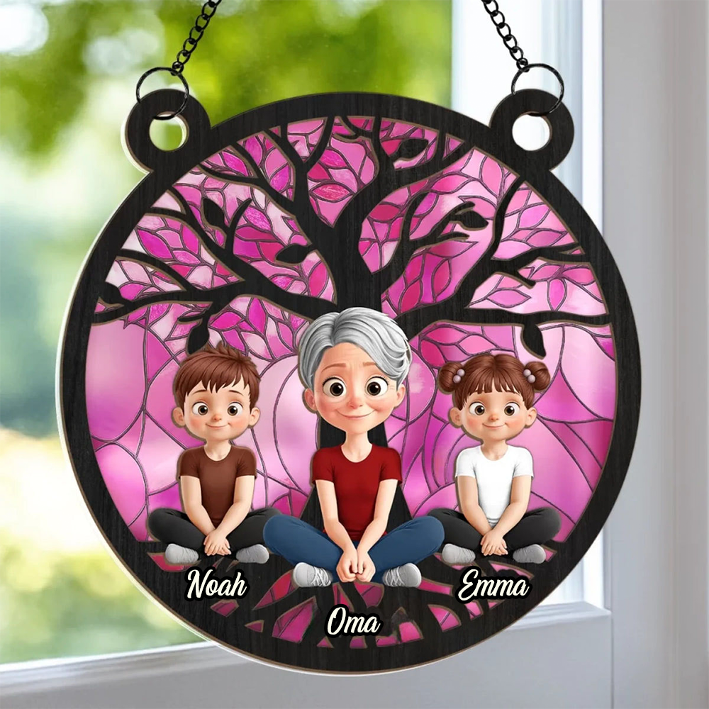 Oma/Mama und Kinder-Personalisierter Sonnenfänger mit Baummotiv