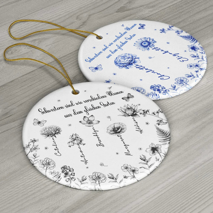 Personalisierte Keramik Ornament Christbaumschmuck mit Geburtsblumen Geschenk für Schwestern
