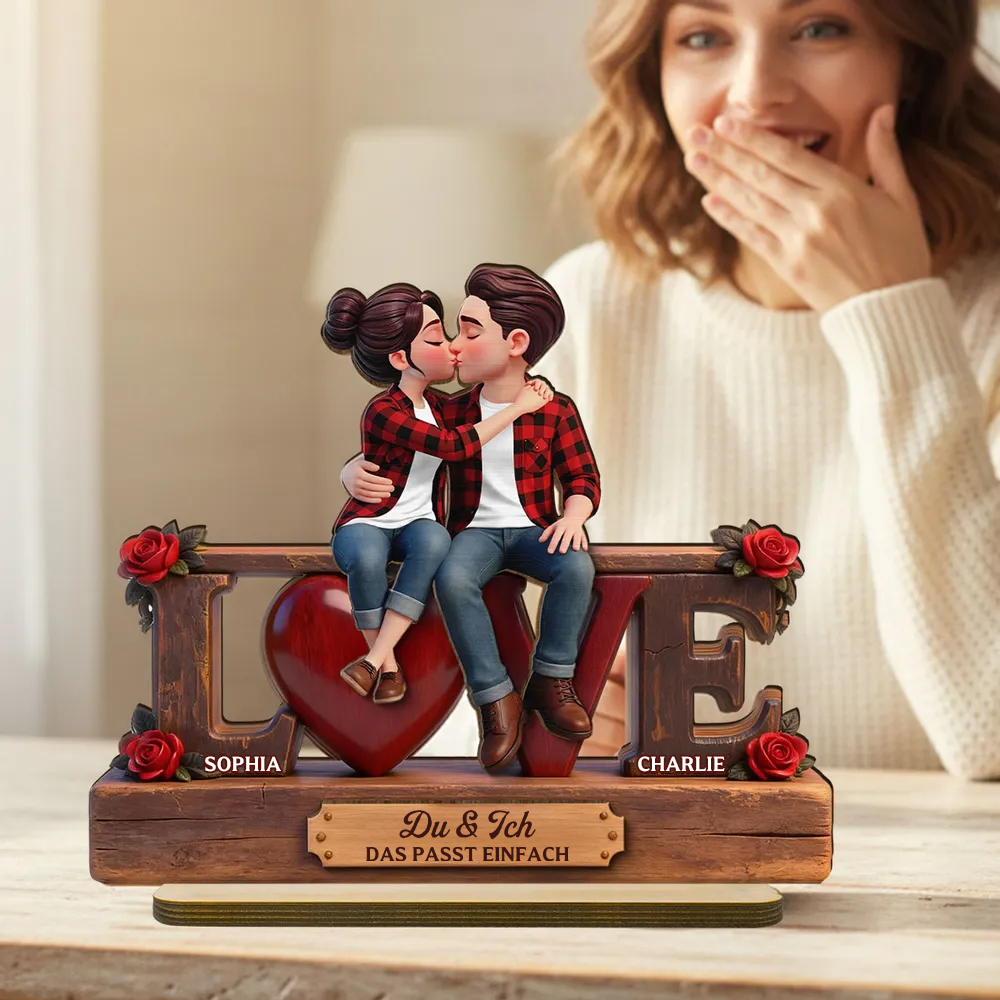 LOVE-Personalisierter Holzaufsteller mit Paar und Text Geschenke zum Jahrestag und Valentinstag