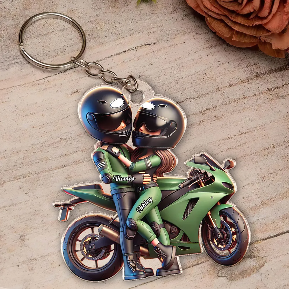 Motorrad-Paar Personalisierter Acryl-Schlüsselanhänger mit Namen