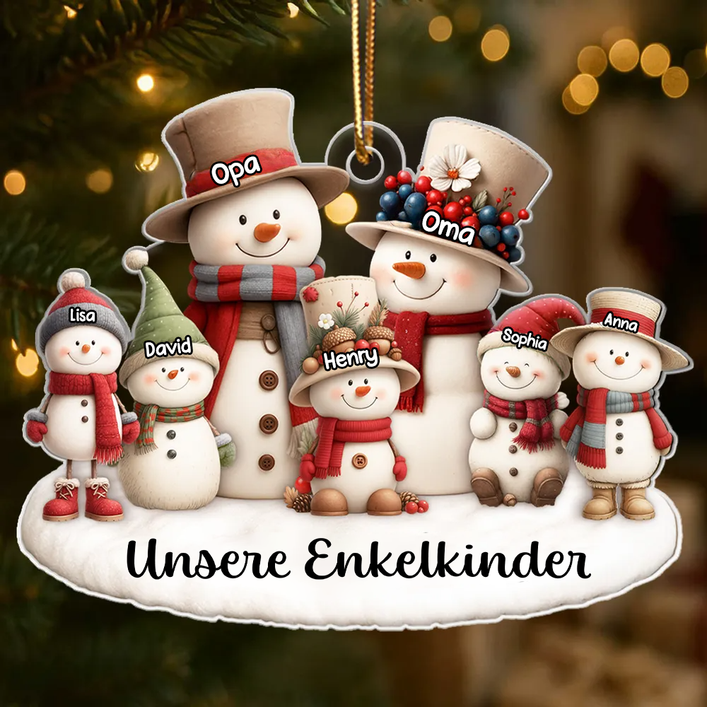 Personalisierter Acrylanhänger mit Schneemanfamilie Christbaumanhänger mit Namen und Text