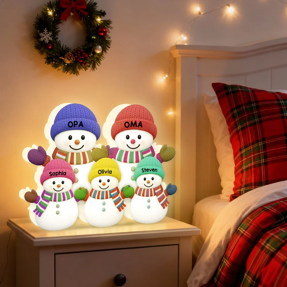 „Weihnachten mit Oma & Opa – Enkelkinder Schneemann Familie“ Personalisierte LED-Lichtbox