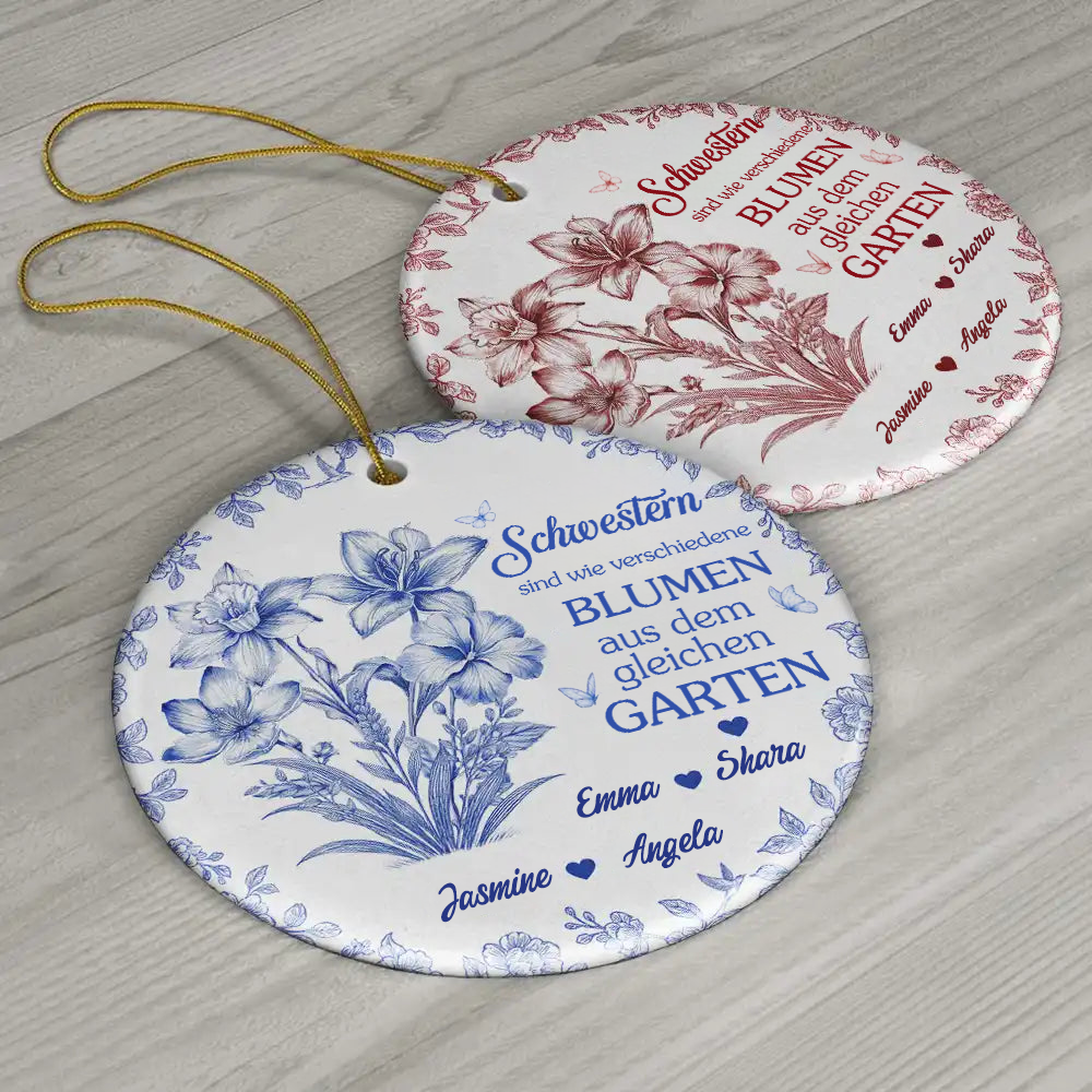 Personalisierter Keramikanhänger mit Geburtsblumen – Für Schwestern & Beste Freundinnen