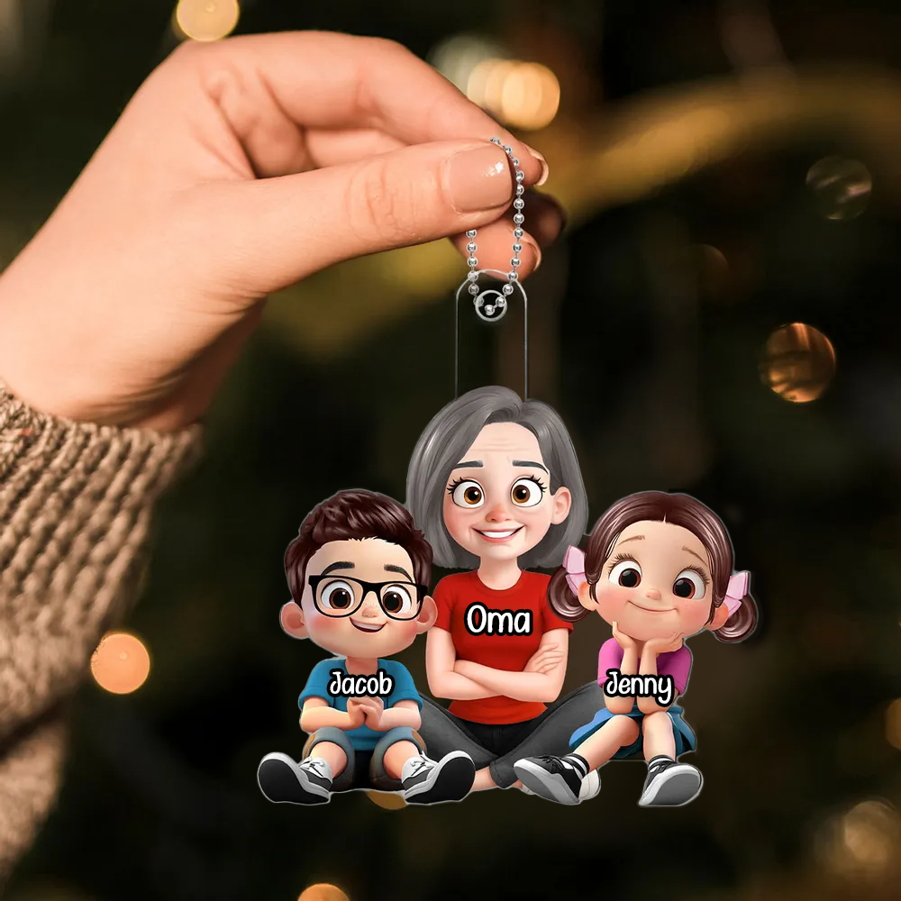 Personalisierter Acryl-Weihnachtsanhänger „Oma & Enkelkinder“