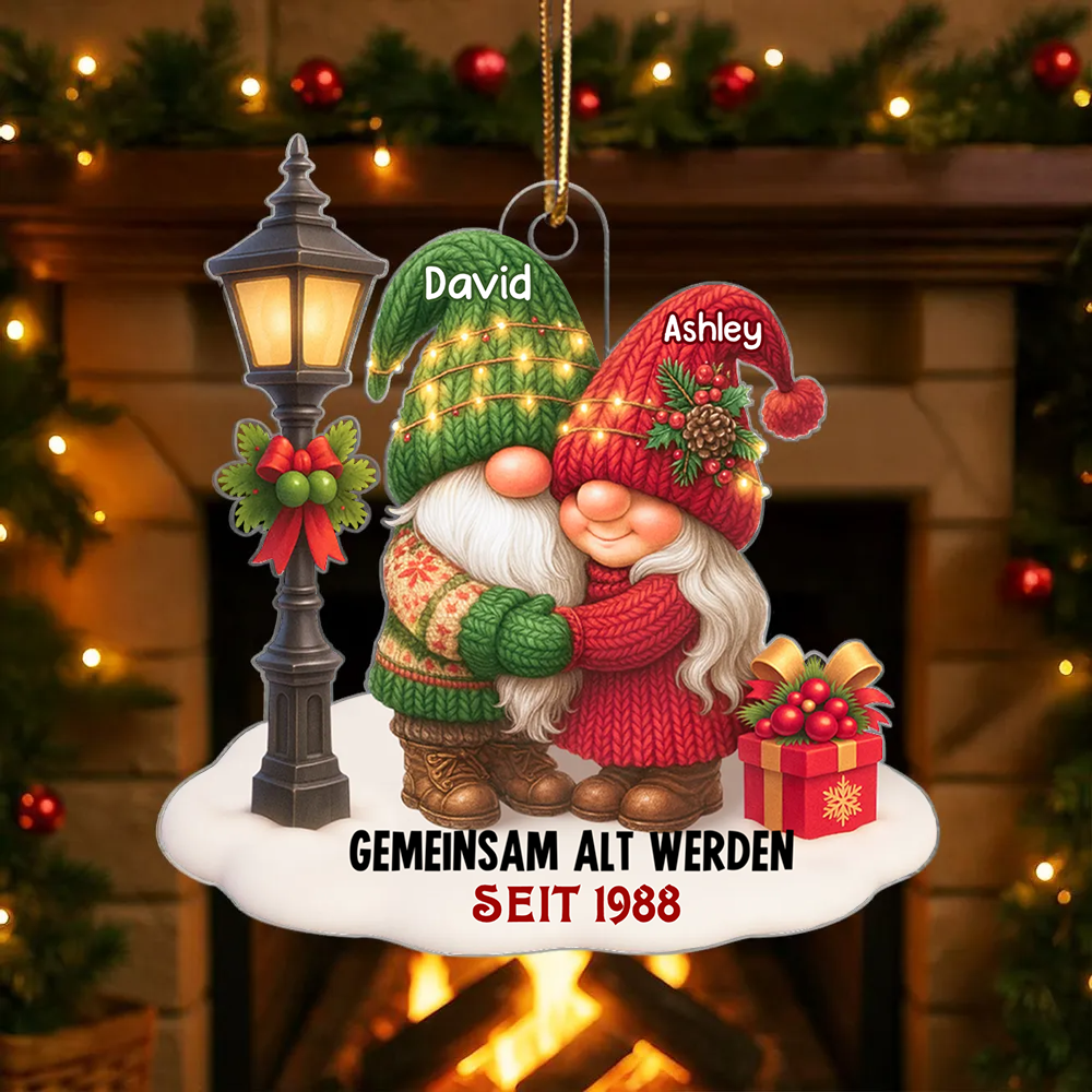 Gemeinsam alt werden-Personlisierter Acrylanhänger mit Zwergenpaar Christbaumschmuck für Paar