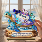 Schildkrötenmama/-oma mit Kindern-Personalisierter Holzaufsteller mit Namen und Text