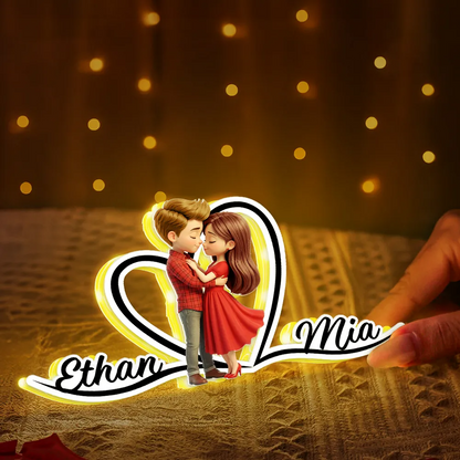 Paar in Rot Personalisieirte LED-Lichtbox mit Namen