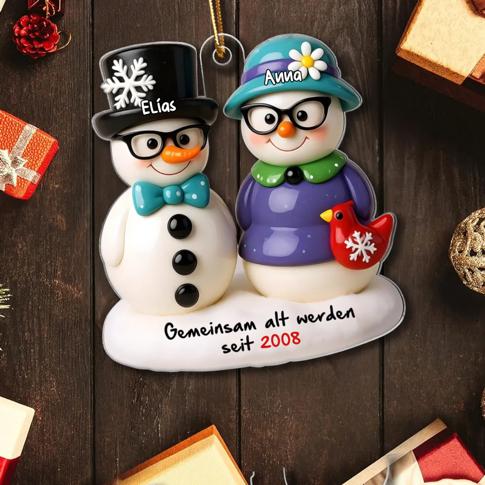 Schneemannpaar - Personalisiertes Christbaumschmuckmit Namen