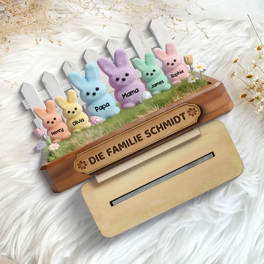 Häschenfamilie-Personalisierter Holzaufsteller mit Namen Geschenk für Opa, Oma und Mama