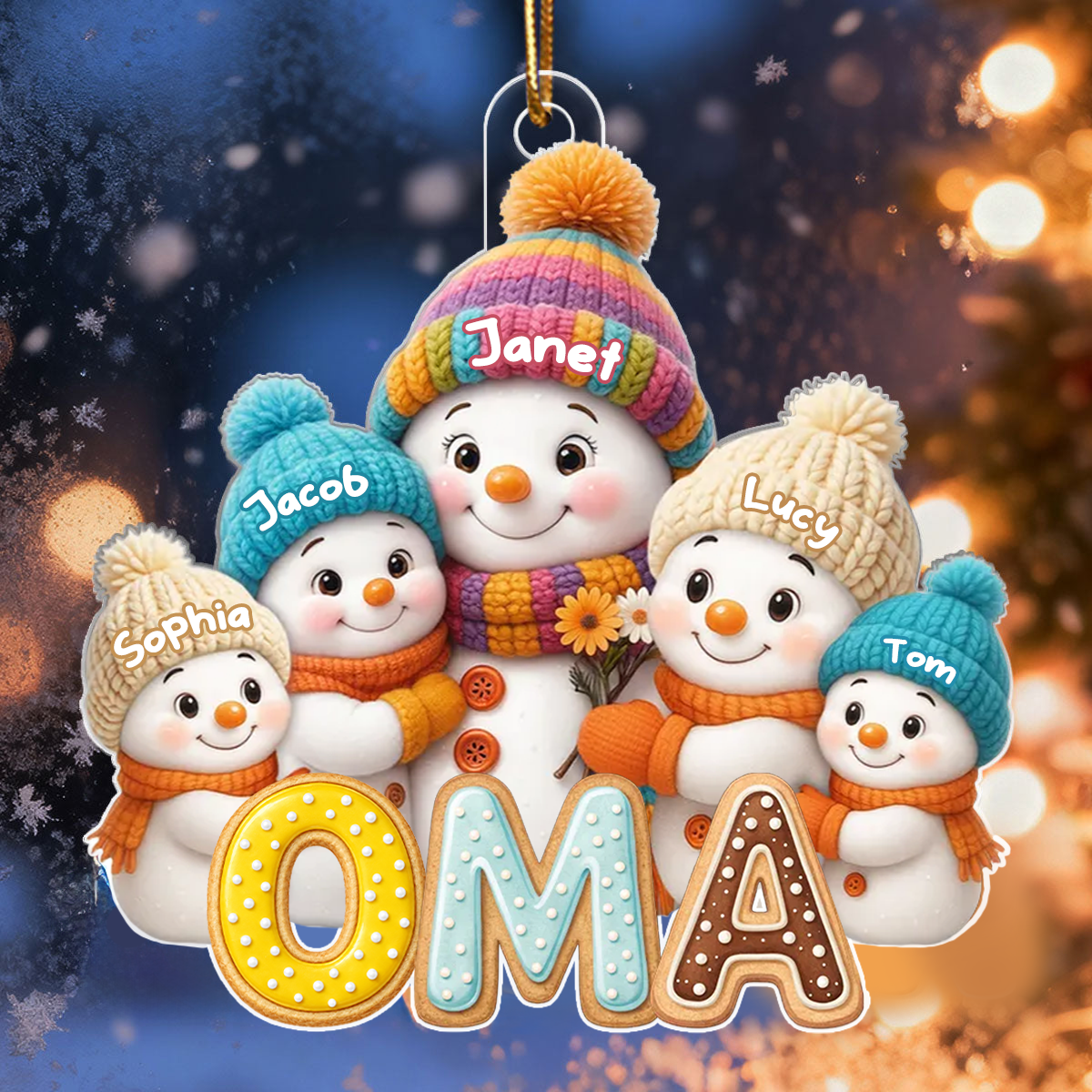 Personalisierter Acryl-Weihnachtsanhänger für Oma – Schneemann-Motiv mit Namen