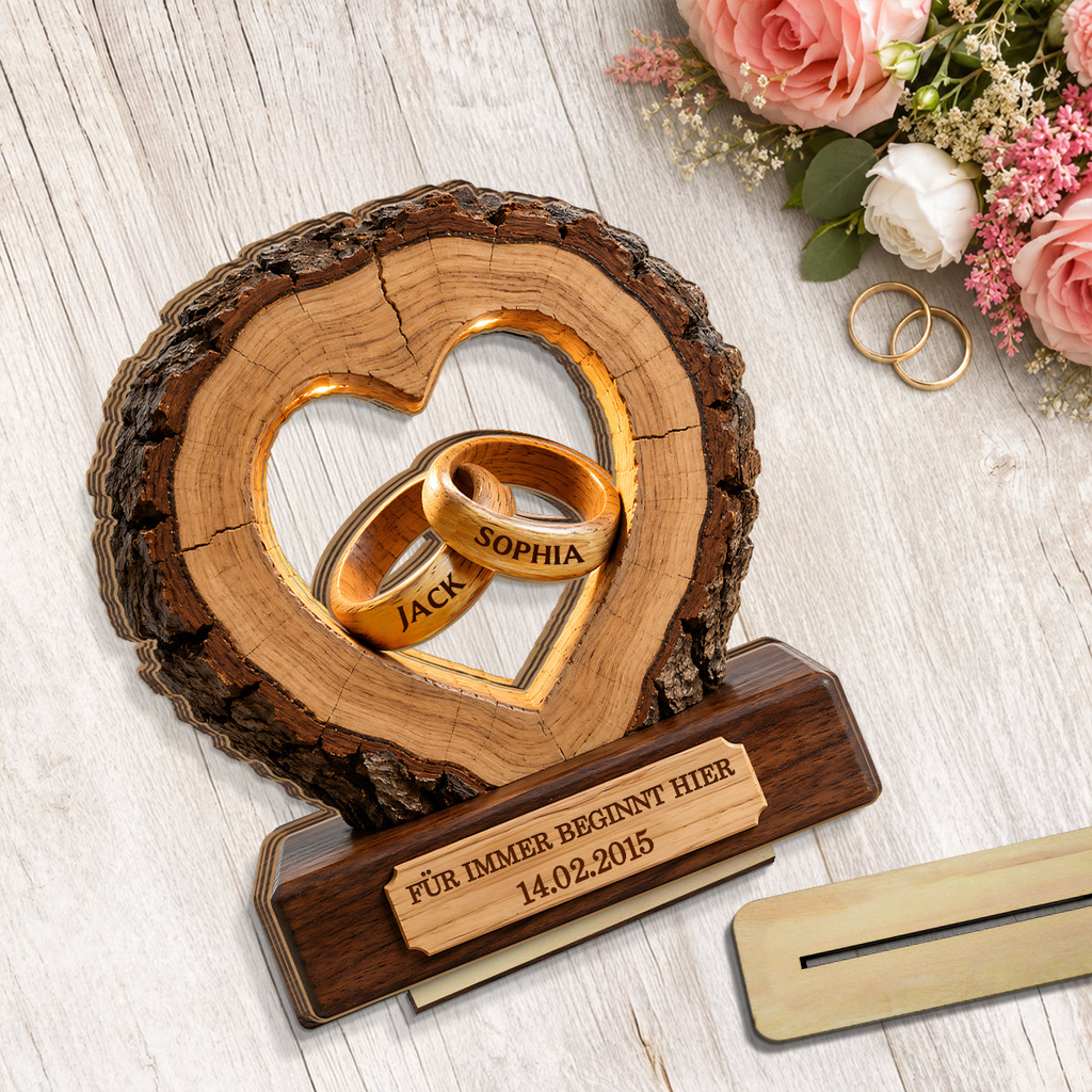 Personalisierter Holzaufsteller mit Ringen Geschenk zum Jahrestag Hochzeitsgeschenke