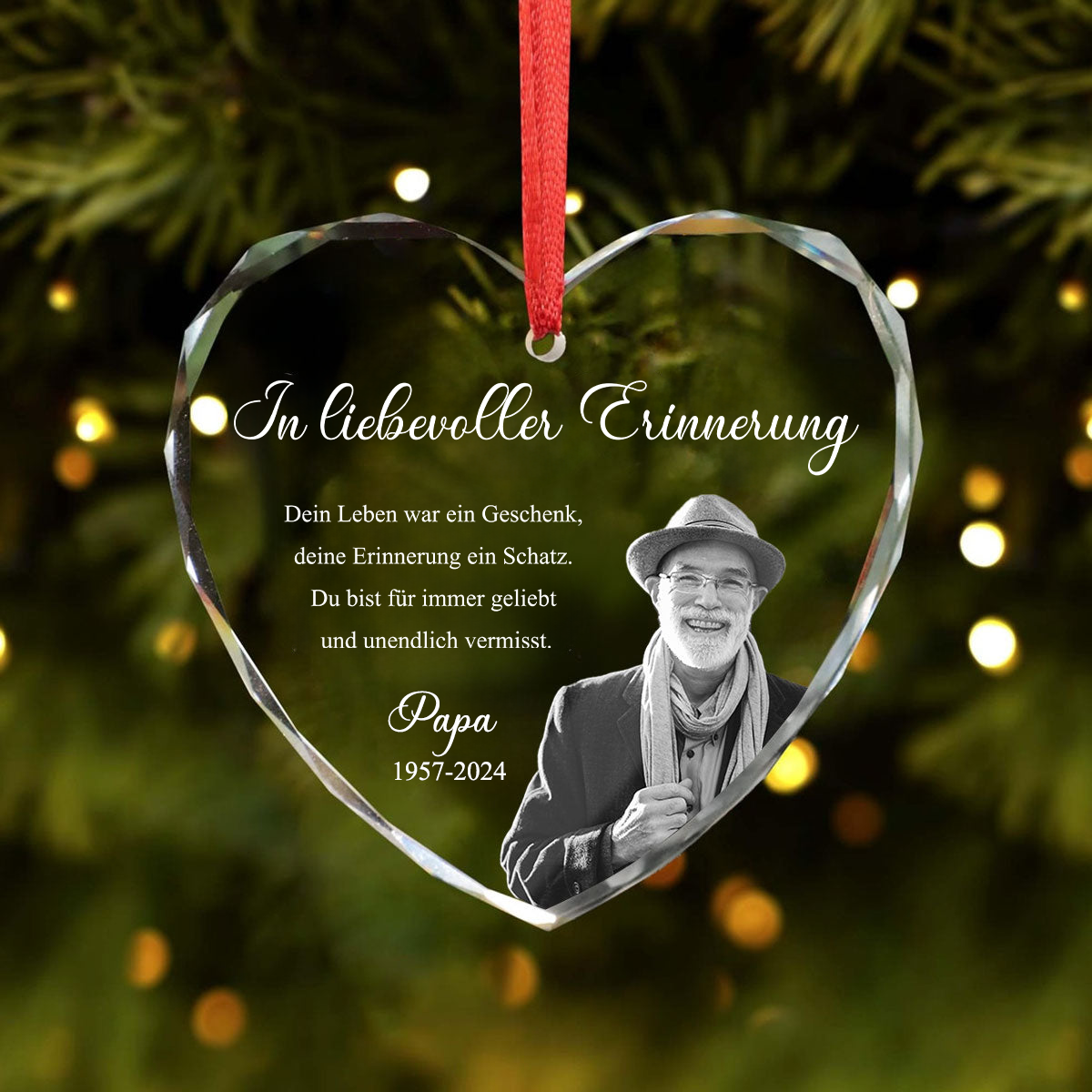 Personalisierter Glas-Weihnachtsanhänger mit Foto – In liebevoller Erinnerung
