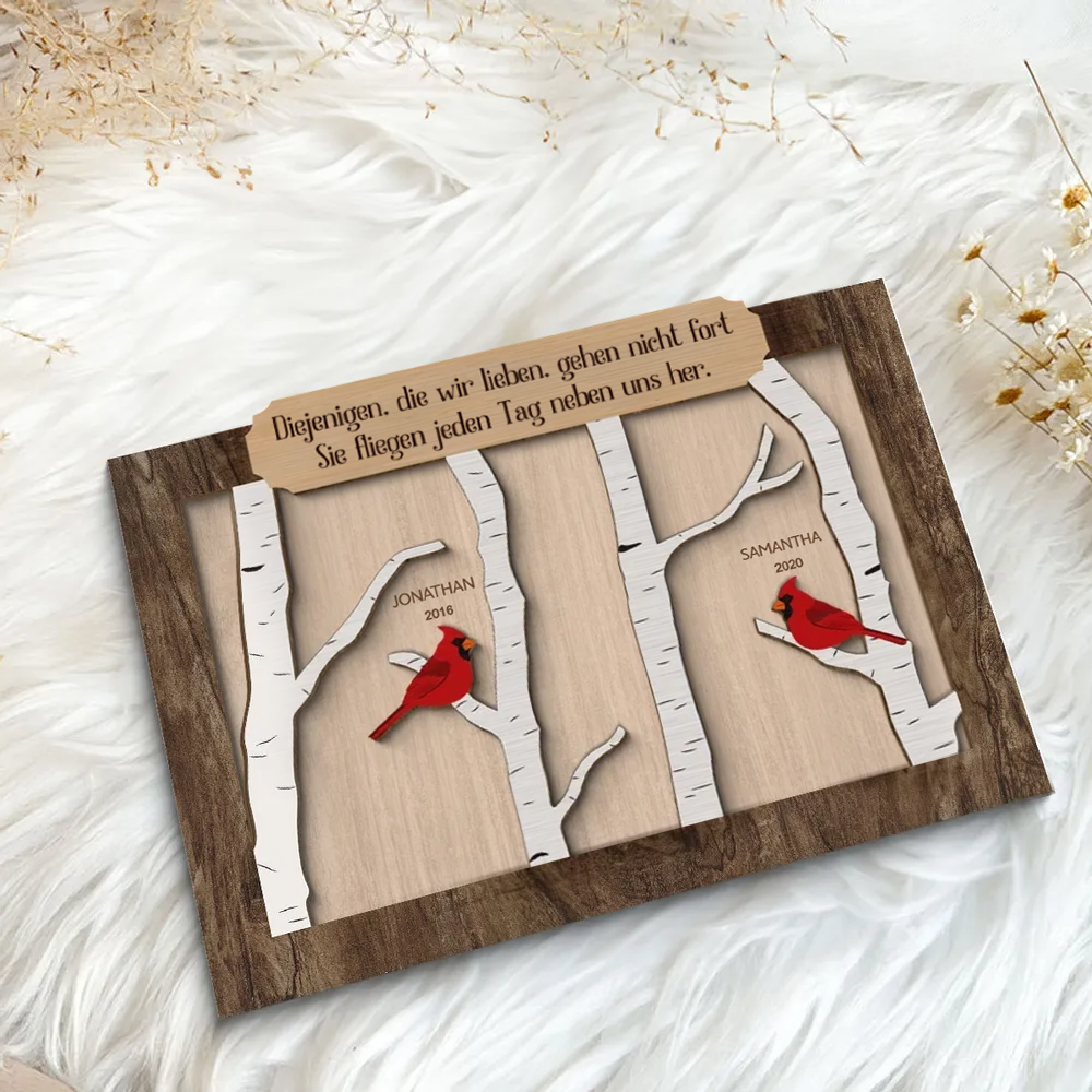 Rotkardinal - Personalisierter Holzaufsteller mit Text Trauergeschenk