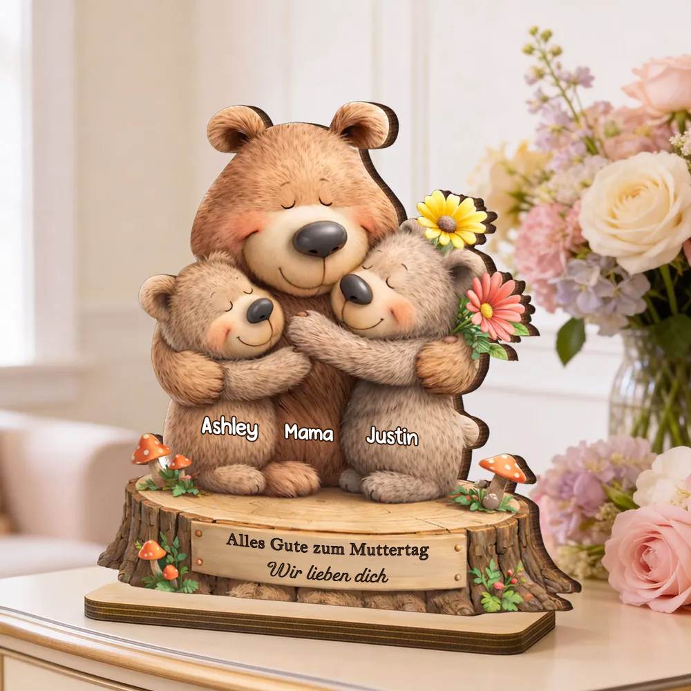 Personalisierter Holzaufsteller mit Bärenmotiv Geschenk für Mama und Oma
