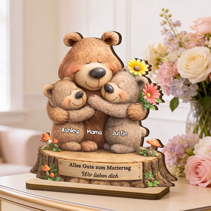 Personalisierter Holzaufsteller mit Bärenmotiv Geschenk für Mama und Oma