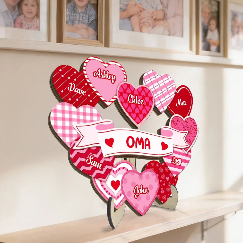 Omas Schätze-Personalisierter Holzaufsteller mit Herzen Geschenk für Mama und Oma