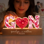 Rosa Herz - Personalisierte LED-Nachtlicht mit 2 Buchstaben für Paar