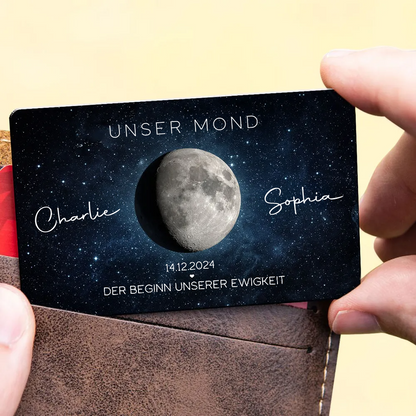 Unser Mond-Personalisierte Brieftasche-Karte mit Mondphase, Namen und Text Geschenk für Paar