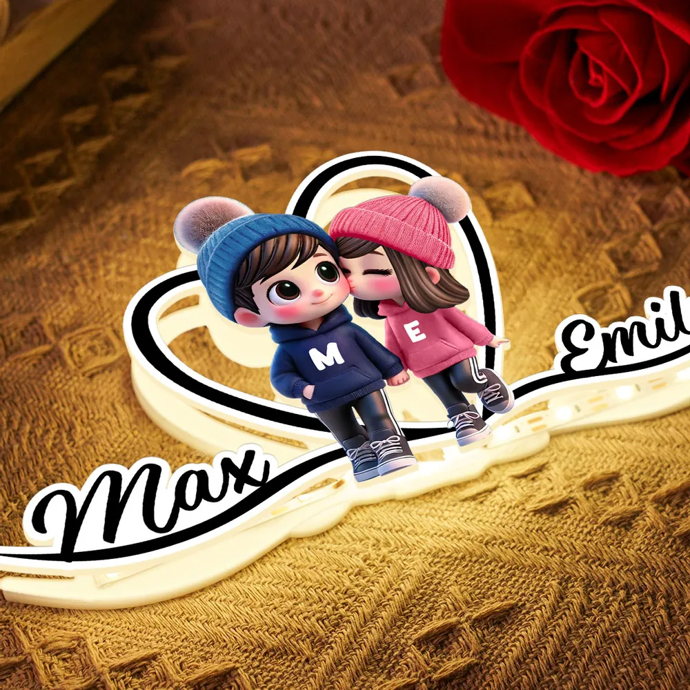 Süßes Paar und Herz-Personalisierte Lichtbox mit Namen Geschenk zum Valentinstag