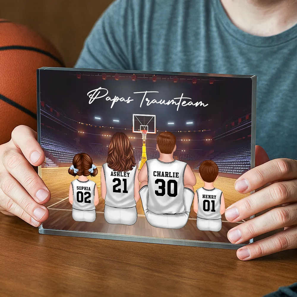 Acrylblock mit Basketballfamilie Geschenk für Papa und Basketballfans