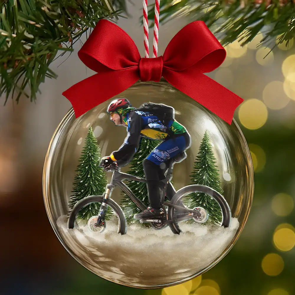 Personalisierte 3D-Christbaumkugel mit Foto – Mountainbike-Motiv